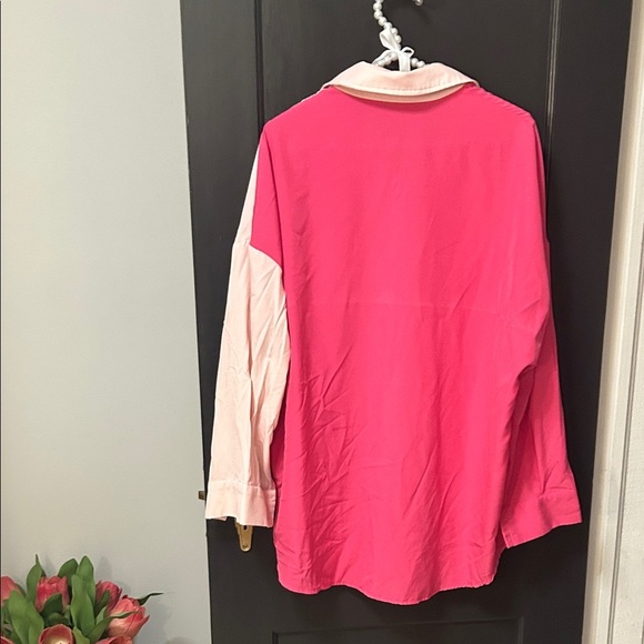SHEIN Pink and Cream Button Down Shirt - Picture 3 of 4
